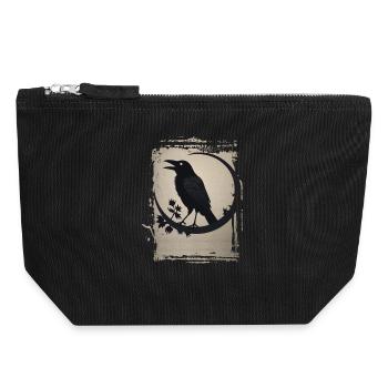 Raven sitting on branch - Canvas Zip Pouch 18 x 19 cm - black - Front