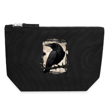 Raven on branch in front of full moon - Canvas Zip Pouch 18 x 19 cm - black - Front