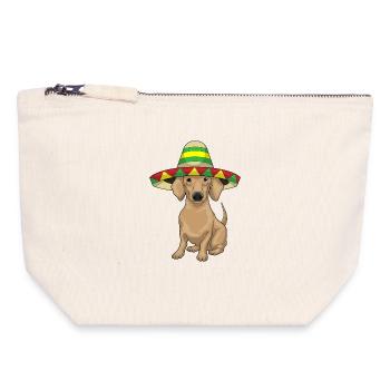 Dackel Sombrero - Canvas Reißverschluss-Täschchen (18 x 19 cm) - Naturweiß - Vorne