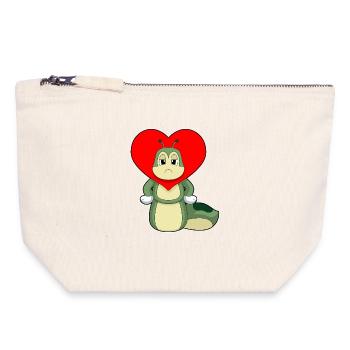 Cœur de chenille - Pochette zippée en toile 18 x 19 cm - blanc naturel - Devant