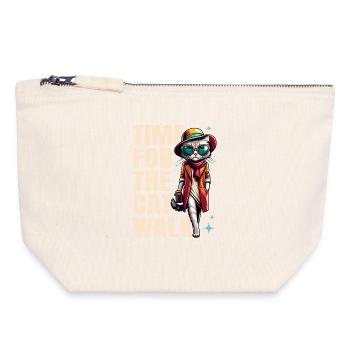 Cat Runway Fashion "Time for the Catwalk" Saying - Canvas Zip Pouch 18 x 19 cm - nature - Front