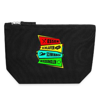 Essen Schlafen Schwimmen wiederholen - Canvas Reißverschluss-Täschchen (18 x 19 cm) - Schwarz - Vorne