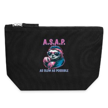 ASAP As Slow As Possible Funny Sloth - Canvas Zip Pouch 18 x 19 cm - black - Front