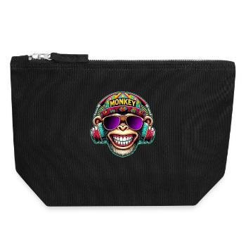 Cooler DJ Monkey Kopfhörer Bunter Retro-Stil - Canvas Reißverschluss-Täschchen (18 x 19 cm) - Schwarz - Vorne