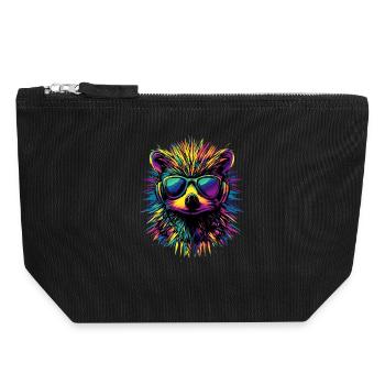 hérisson popart casque lunettes de soleil coloré mignon hérisson - Pochette zippée en toile 18 x 19 cm - noir - Devant