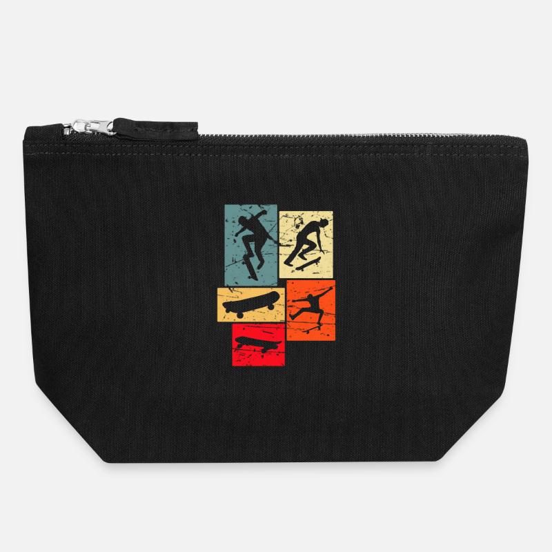 Skateboarding Retro - Canvas Zip Pouch 18 x 19 cm - black