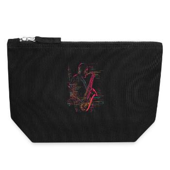 Dessin au trait du joueur de saxophone - Pochette zippée en toile 18 x 19 cm - noir - Devant