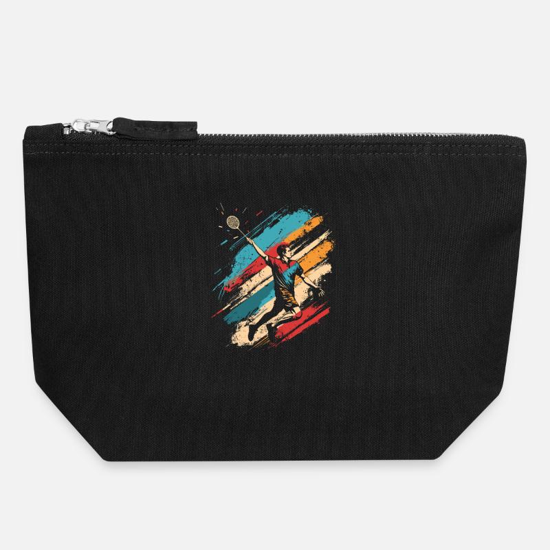 Badminton rétro - Pochette zippée en toile 18 x 19 cm - noir
