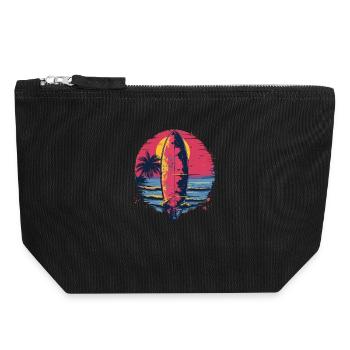Planche de surf Synthwave - Pochette zippée en toile 18 x 19 cm - noir - Devant