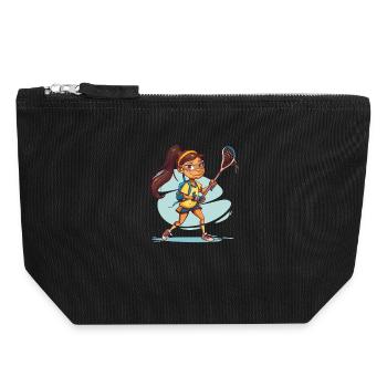 Cartoon Lacrosse Girl - Canvas Zip Pouch 18 x 19 cm - black - Front