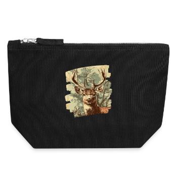 Deer with antlers - Canvas Zip Pouch 18 x 19 cm - black - Front