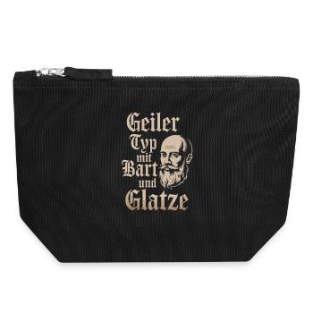 Geiler Typ Mit Bart & Glatze Glatzkopf Bartträger - Canvas Reißverschluss-Täschchen (18 x 19 cm) - Schwarz - Vorne