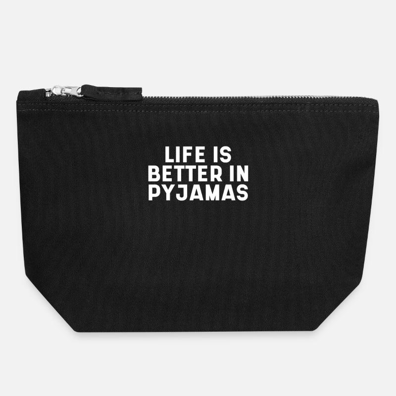 La vie est meilleure en pyjama - Pochette zippée en toile 18 x 19 cm - noir