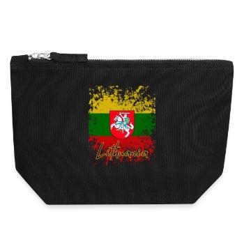 Grunge Lithuanian flag, I love Lithuania - Canvas Zip Pouch 18 x 19 cm - black - Front