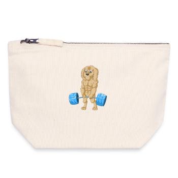 Strong Golden Doodle Dog Lifting Weights Fitness - Canvas Zip Pouch 18 x 19 cm - nature - Front