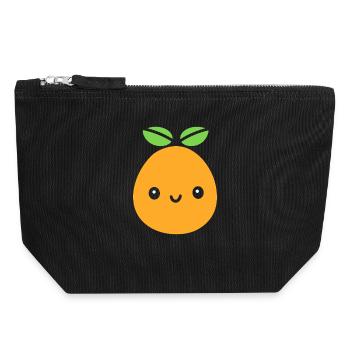 Cute citrus fruit with smiling face Mango - Canvas Zip Pouch 18 x 19 cm - black - Front
