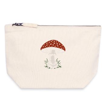 Amanite tue-mouches - champignons - dicton - Pochette zippée en toile 18 x 19 cm - blanc naturel - Devant