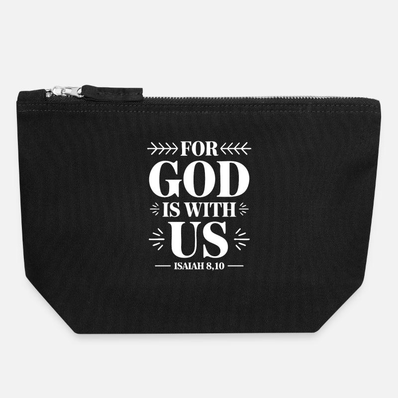 For God Is With Us Design - Canvas Zip Pouch 18 x 19 cm - black