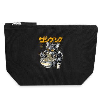 Cyber cat eating ramen - Canvas Zip Pouch 18 x 19 cm - black - Front