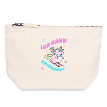 Licorne au ski - Design hivernal - Pochette zippée en toile 18 x 19 cm - blanc naturel - Devant