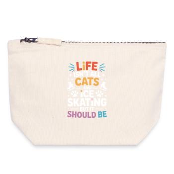 Schlittschuhlaufen Katze Fun Schlittschuh Geschenk - Canvas Zip Pouch 18 x 19 cm - nature - Front