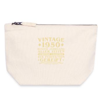 Millésime 1950 Millésime Né 75 ans - Pochette zippée en toile 18 x 19 cm - blanc naturel - Devant