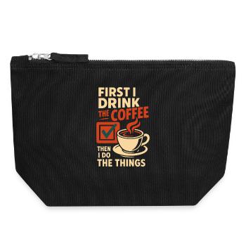D’abord, je bois le café, puis je fais les choses - Pochette zippée en toile 18 x 19 cm - noir - Devant