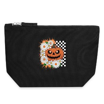 Halloween Pumpkin | Jack o Lantern Floral - Canvas Zip Pouch 18 x 19 cm - black - Front