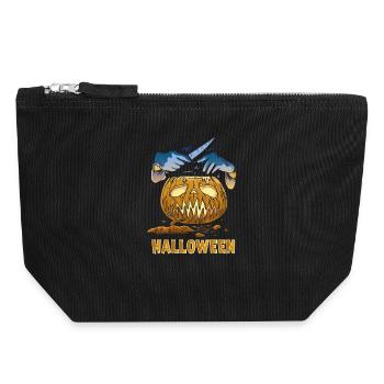 Carved Pumpkin Halloween Knife - Canvas Zip Pouch 18 x 19 cm - black - Front