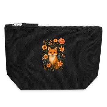 Fuchs mit Blumen Cottagecore - Canvas Reißverschluss-Täschchen (18 x 19 cm) - Schwarz - Vorne