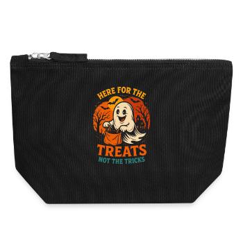 Hier für die Leckereien lustiger Halloween-Spruch - Canvas Reißverschluss-Täschchen (18 x 19 cm) - Schwarz - Vorne