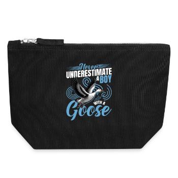 Drôle d’oiseau oie - Pochette zippée en toile 18 x 19 cm - noir - Devant