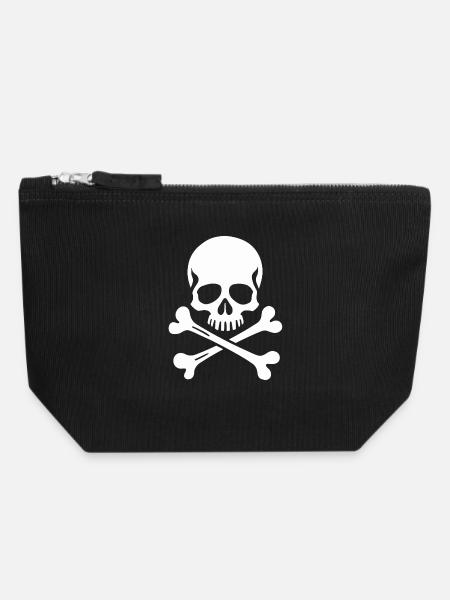 Klassischer Jolly Roger Totenschädel - Canvas Reißverschluss-Täschchen (18 x 19 cm) - Schwarz