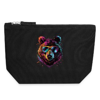 Rétro extérieur nature sauvage ours arbres - Pochette zippée en toile 18 x 19 cm - noir - Devant