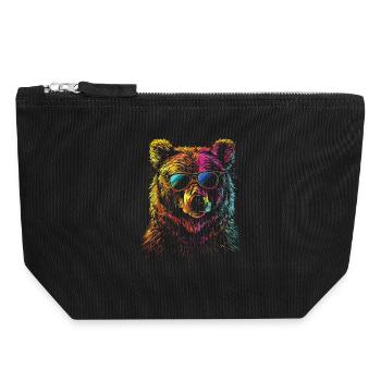 Rétro extérieur nature sauvage ours arbres - Pochette zippée en toile 18 x 19 cm - noir - Devant