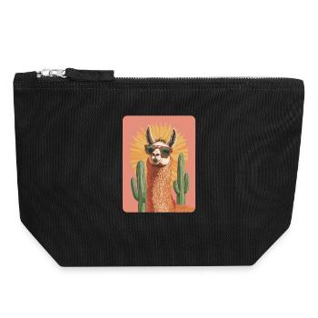 Lama - Canvas Reißverschluss-Täschchen (18 x 19 cm) - Schwarz - Vorne