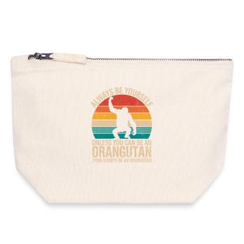 Motif orang-outan Always Be Yourself - Pochette zippée en toile 18 x 19 cm - blanc naturel - Devant