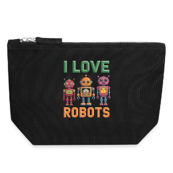 Retro Roboter - Canvas Reißverschluss-Täschchen (18 x 19 cm) - Schwarz - Vorne
