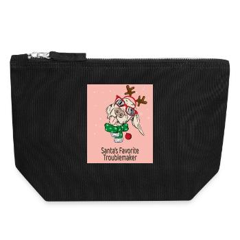 Santa's Favorite Troublemaker – Funny Dog - Canvas Zip Pouch 18 x 19 cm - black - Front