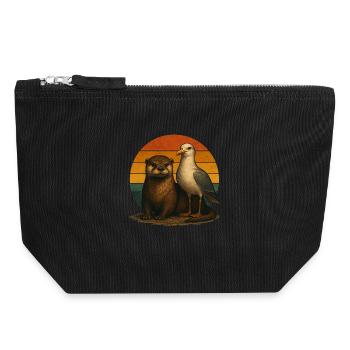 Otter Seagull Retro Animal Lovers - Canvas Zip Pouch 18 x 19 cm - black - Front