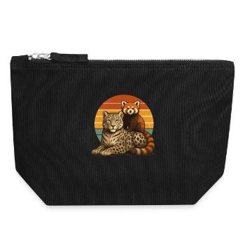 Panda rouge léopard des neiges - Pochette zippée en toile 18 x 19 cm - noir - Devant
