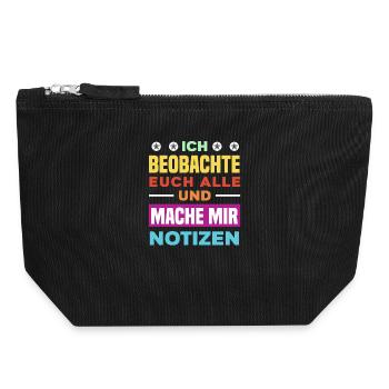 Je te surveille, je prends des notes, je prends de l’humour, au bureau, - Pochette zippée en toile 18 x 19 cm - noir - Devant