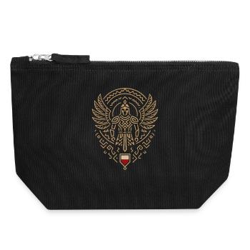 Minimalistisches Emblem des geflügelten Husarenkriegers - Canvas Reißverschluss-Täschchen (18 x 19 cm) - Schwarz - Vorne