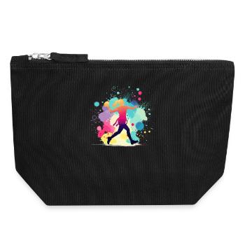 Flag football, graphique du joueur de flag football - Pochette zippée en toile 18 x 19 cm - noir - Devant