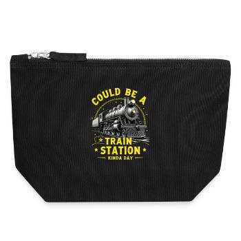 Dampfzug Bahnhoftag - Canvas Reißverschluss-Täschchen (18 x 19 cm) - Schwarz - Vorne