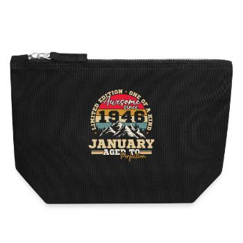 Janvier 1946 Vintage Rétro Cadeau D'anniversaire - Pochette zippée en toile 18 x 19 cm - noir - Devant