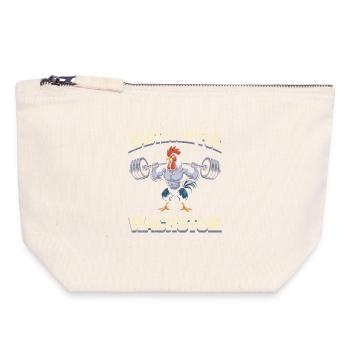 Haltérophile POULET DE CHAIR POUR LA CROISSANCE Fun - Pochette zippée en toile 18 x 19 cm - blanc naturel - Devant