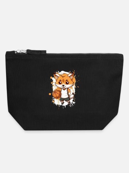 Basketball Fuchs Comic - Canvas Reißverschluss-Täschchen (18 x 19 cm) - Schwarz