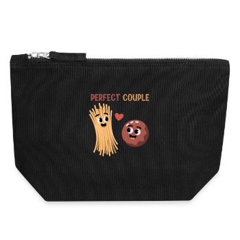 Amour spaghetti et boulettes de couple parfait - Pochette zippée en toile 18 x 19 cm - noir - Devant
