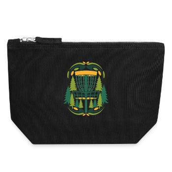 Scène du disque volant du panier de Disc Golf dans la forêt - Pochette zippée en toile 18 x 19 cm - noir - Devant